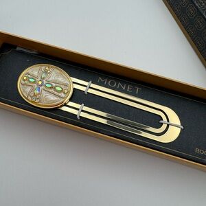 Monet Gold and Silver Cross Bookmark with Gem Details